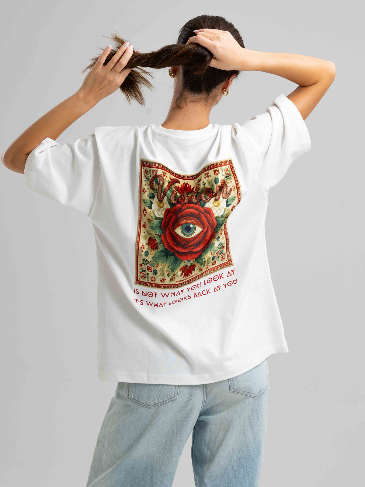 Vision Beyaz Oversize Patch Tasarım Tişört