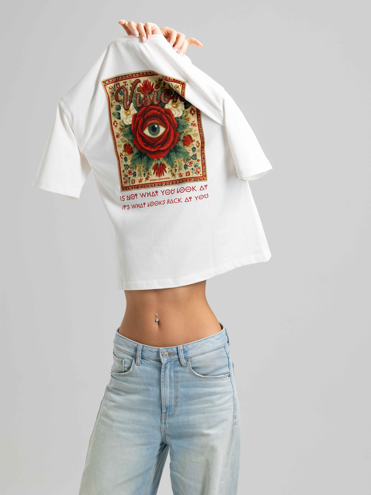 Vision Beyaz Oversize Patch Tasarım Tişört