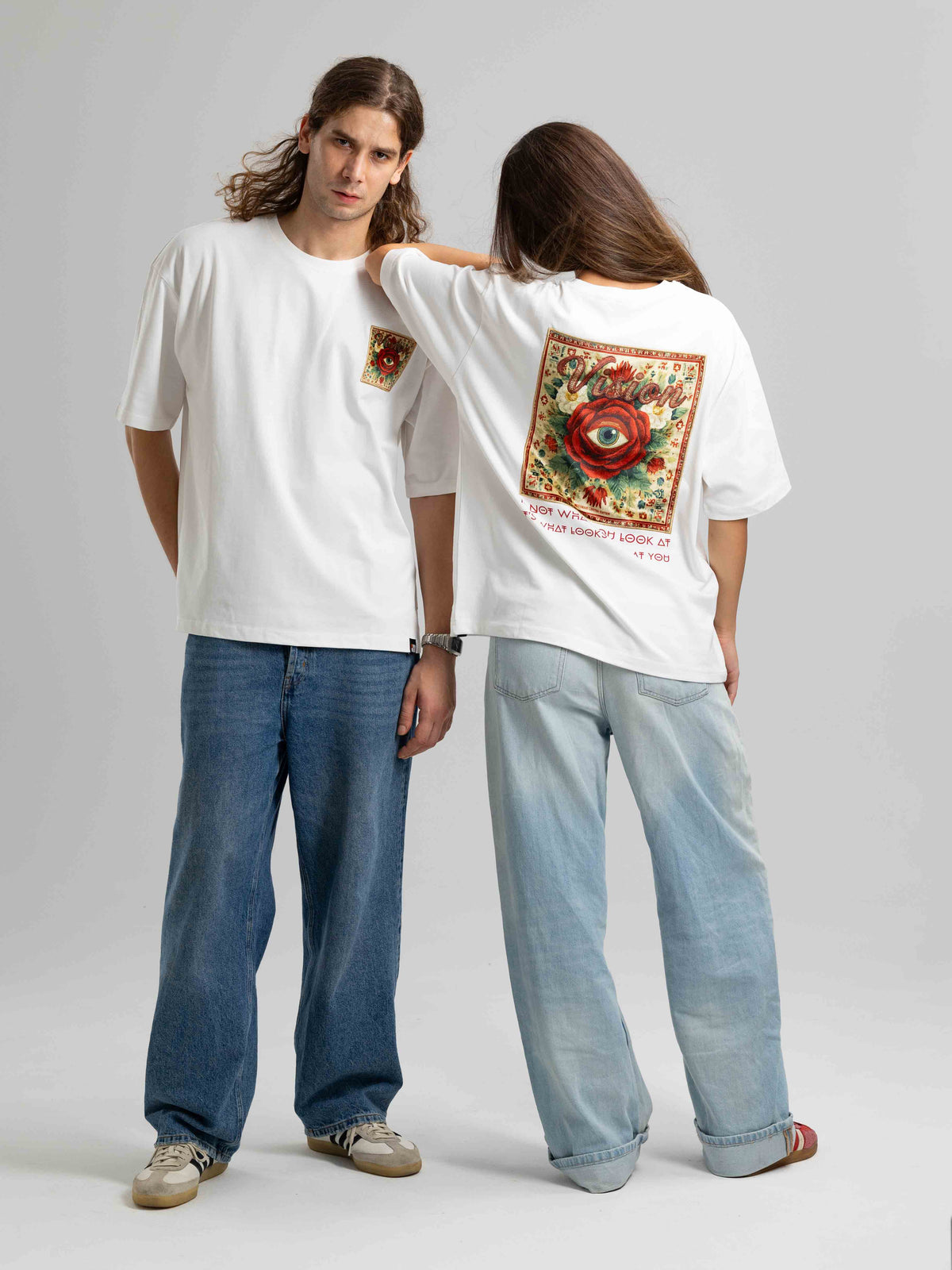 Vision Beyaz Oversize Patch Tasarım Tişört