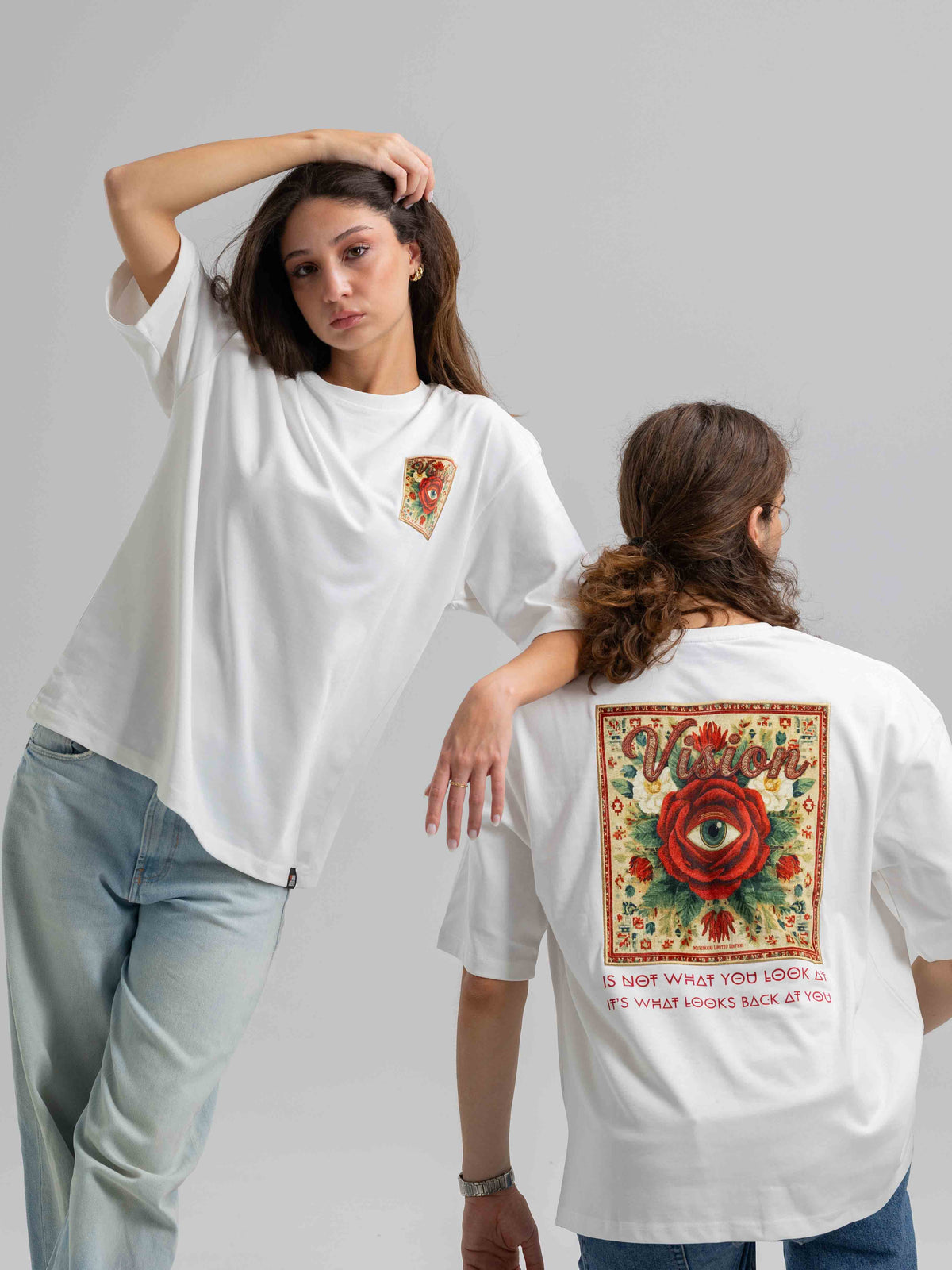 Vision Beyaz Oversize Patch Tasarım Tişört