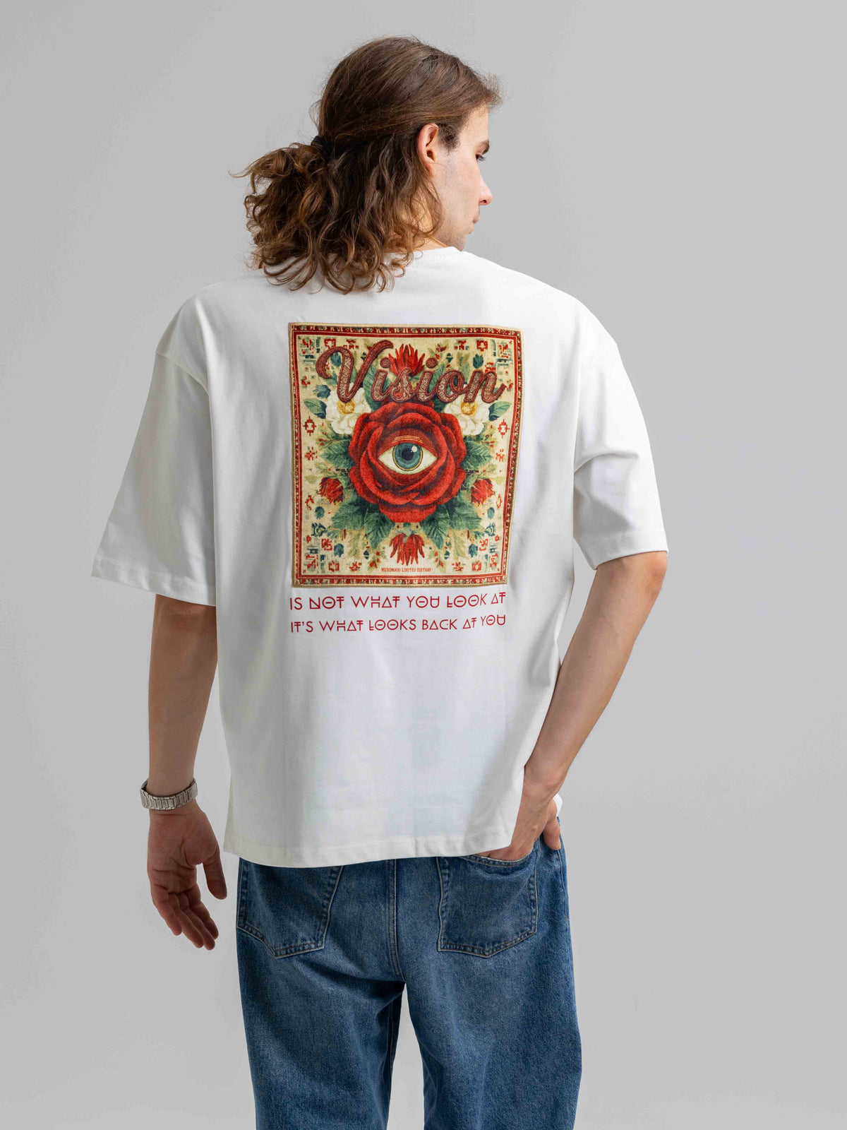 Vision Beyaz Oversize Patch Tasarım Tişört