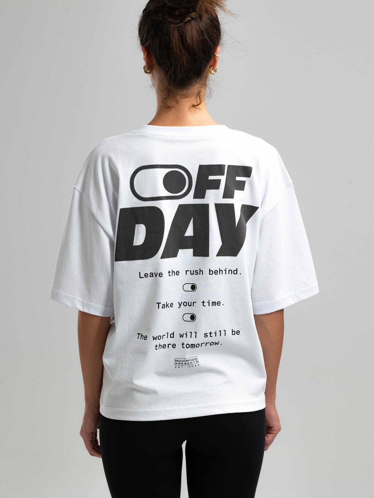 Off Day Beyaz Oversize Baskılı Tişört