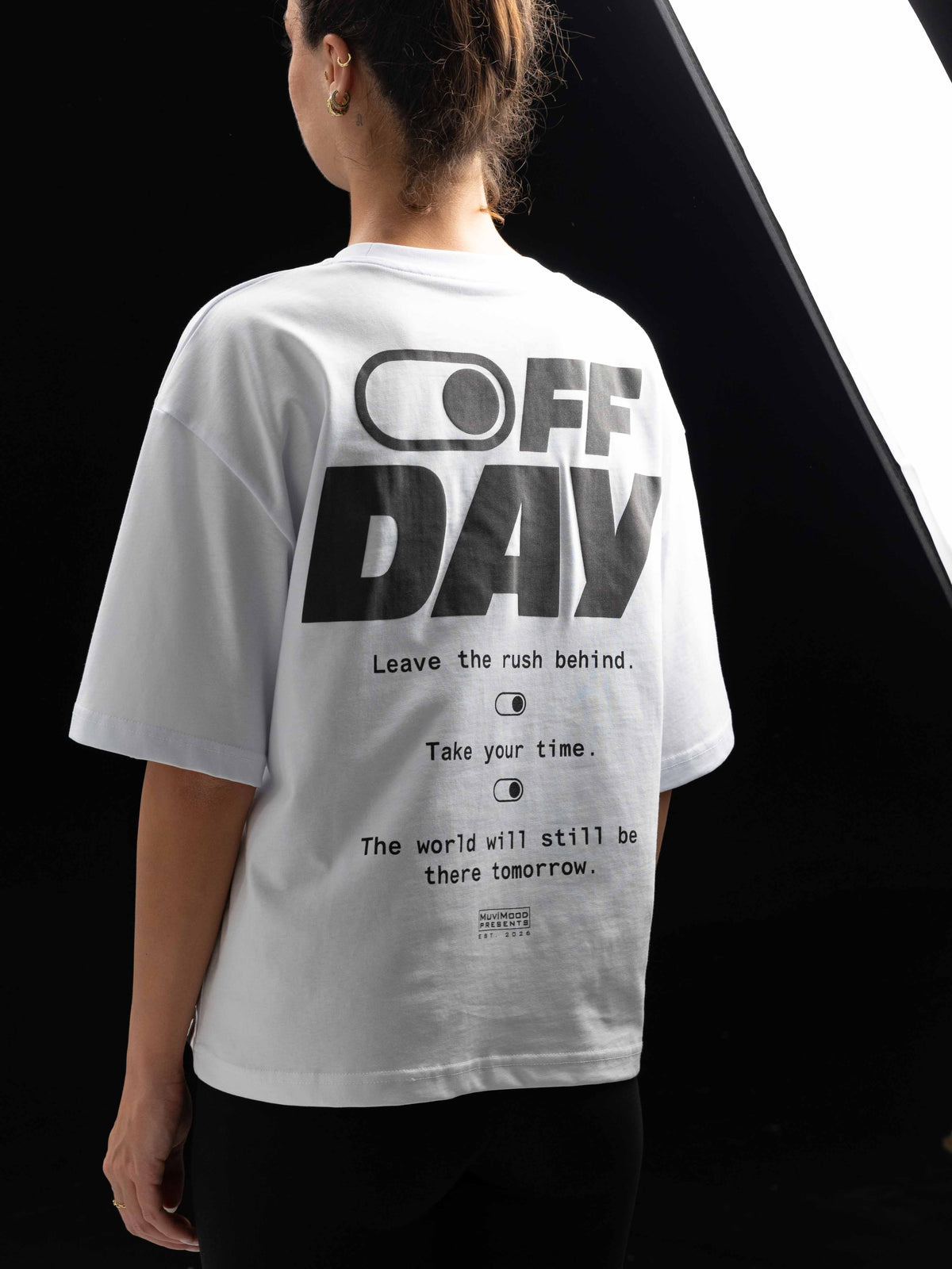 Off Day Beyaz Oversize Baskılı Tişört