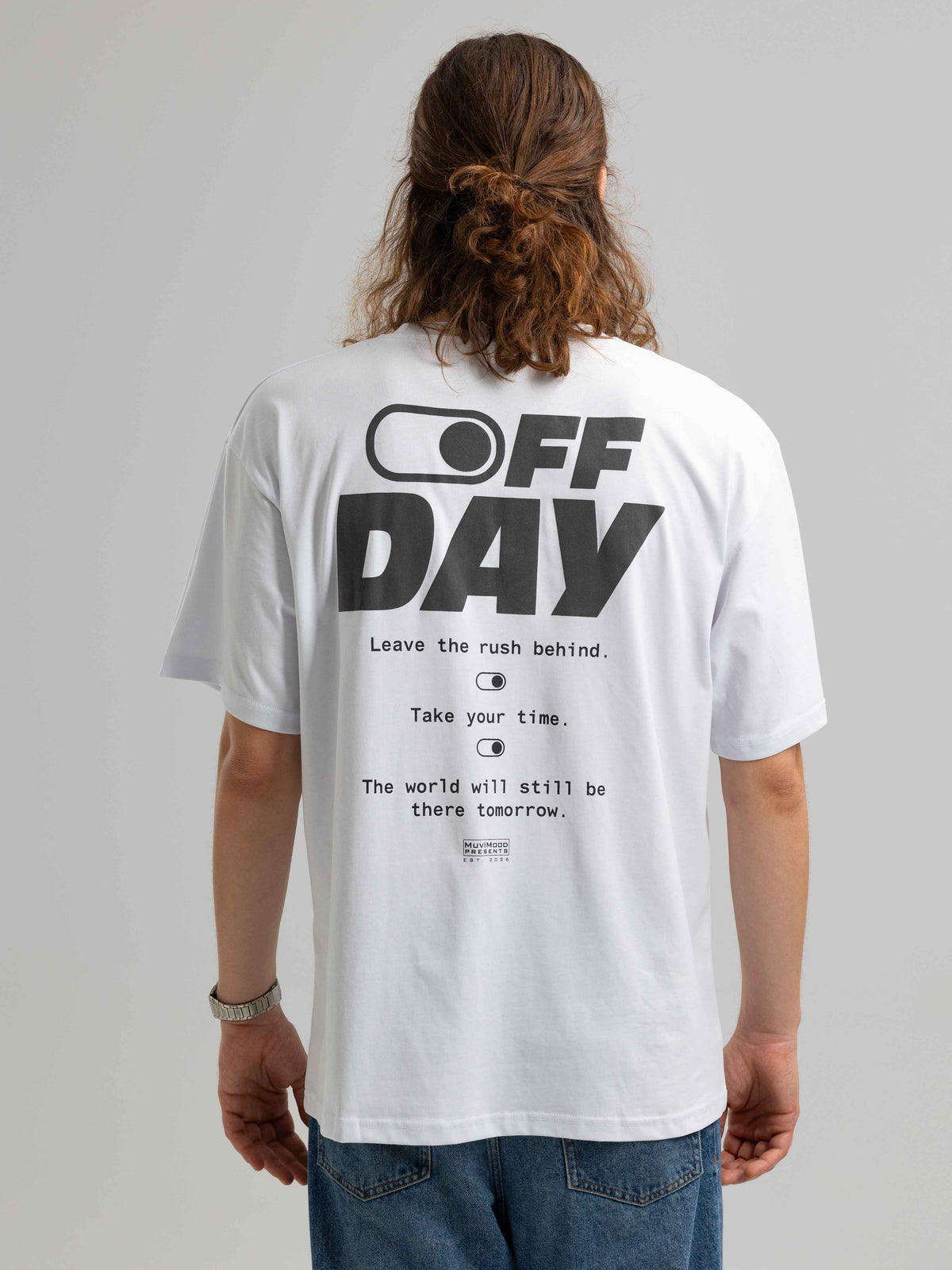 Off Day Beyaz Oversize Baskılı Tişört