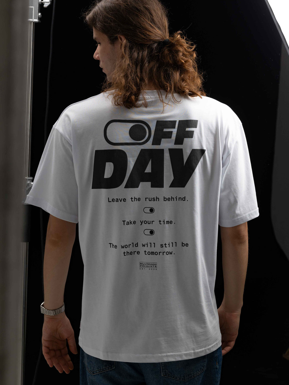 Off Day Beyaz Oversize Baskılı Tişört