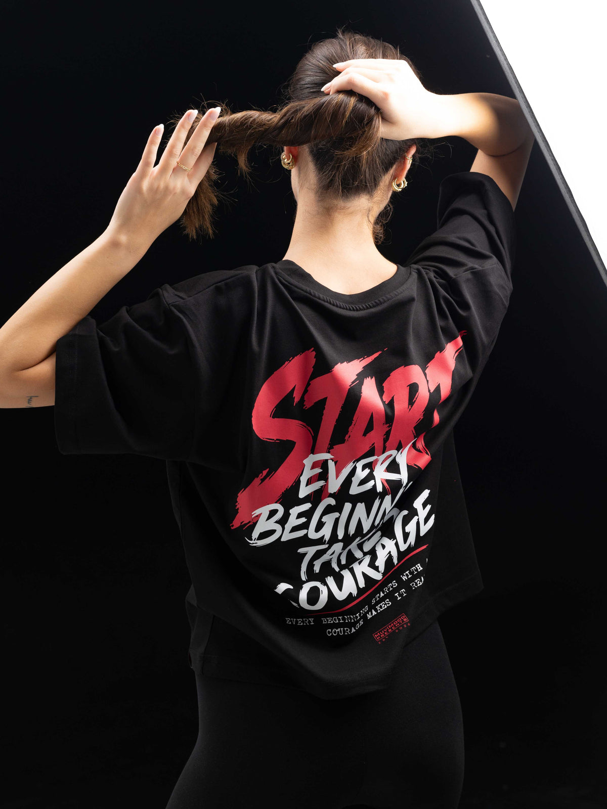 First Step Siyah Oversize Baskılı Tişört
