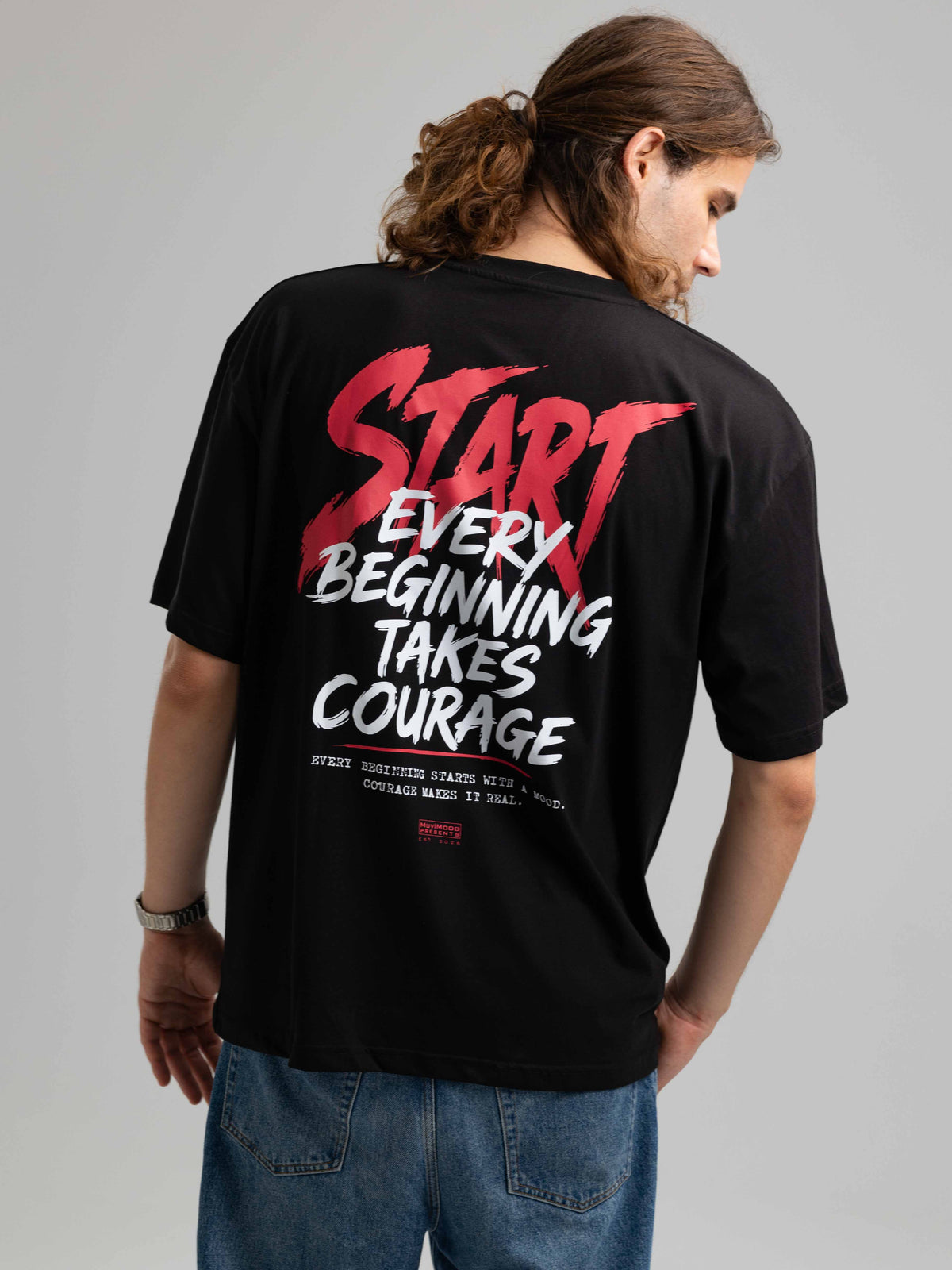 First Step Siyah Oversize Baskılı Tişört
