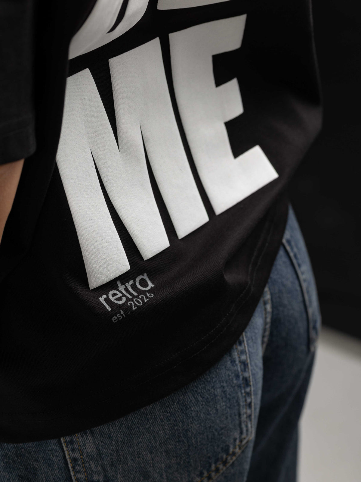 We Over Me Siyah Oversize Puff Baskılı Tişört