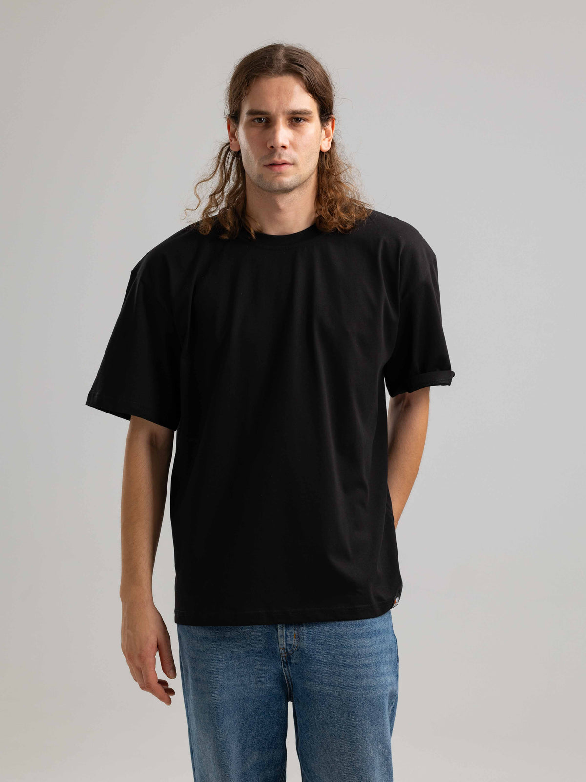 We Over Me Siyah Oversize Puff Baskılı Tişört