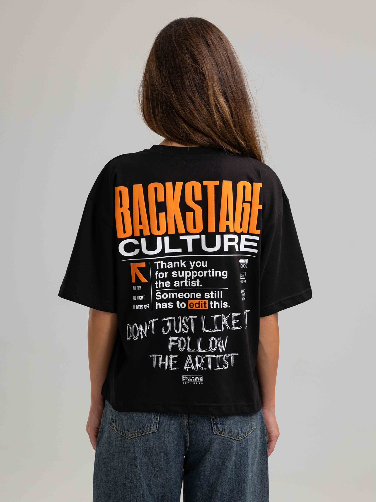Backstage Culture v2 Siyah Oversize Baskılı Tişört