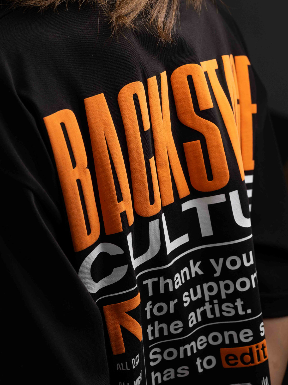 Backstage Culture v2 Siyah Oversize Baskılı Tişört