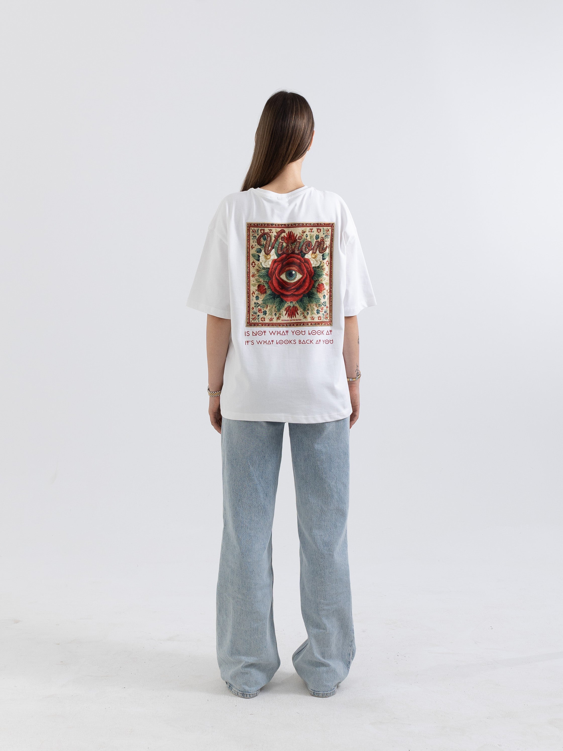 Vision Beyaz Oversize Patch Tasarım Tişört