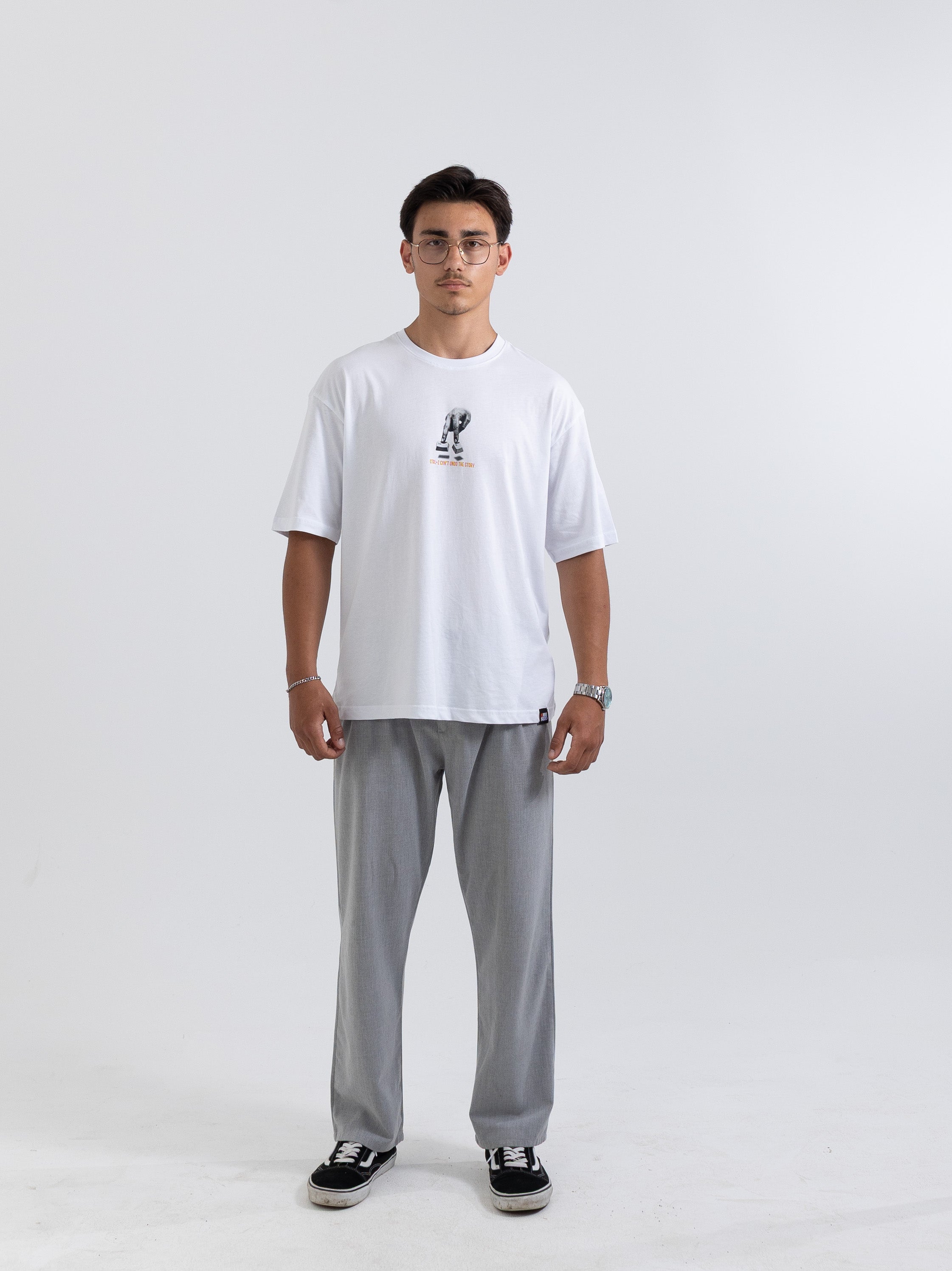 CTRL+Z Beyaz Baskılı Oversize Tişört