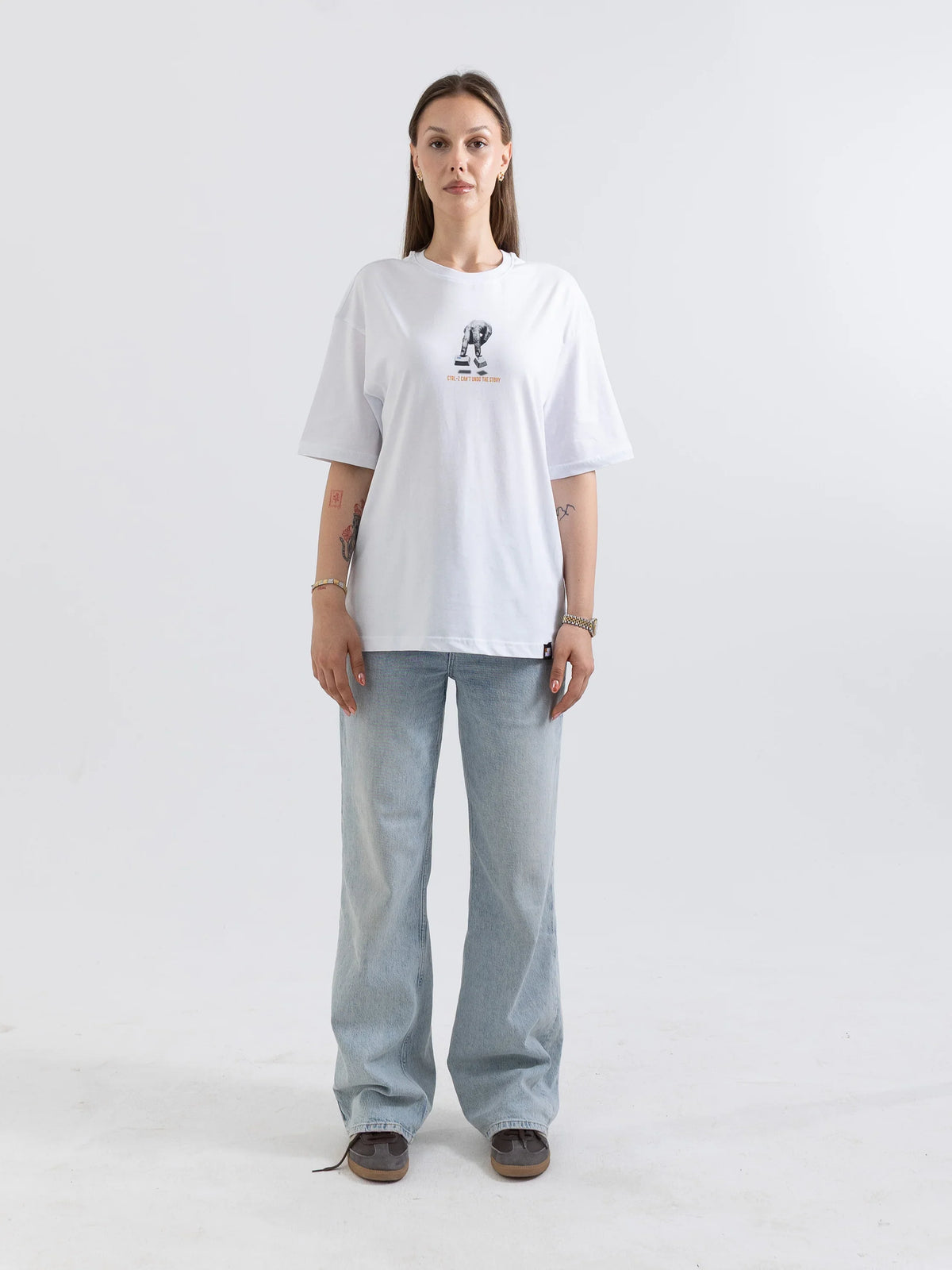 CTRL+Z Beyaz Baskılı Oversize Tişört
