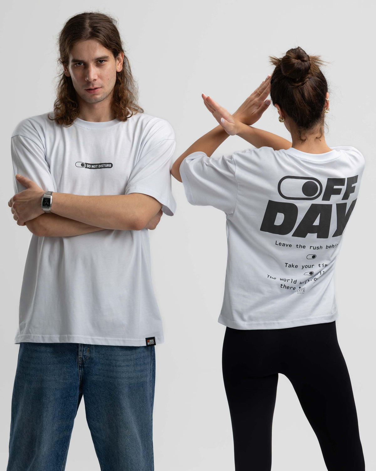 Off Day Beyaz Oversize Baskılı Tişört