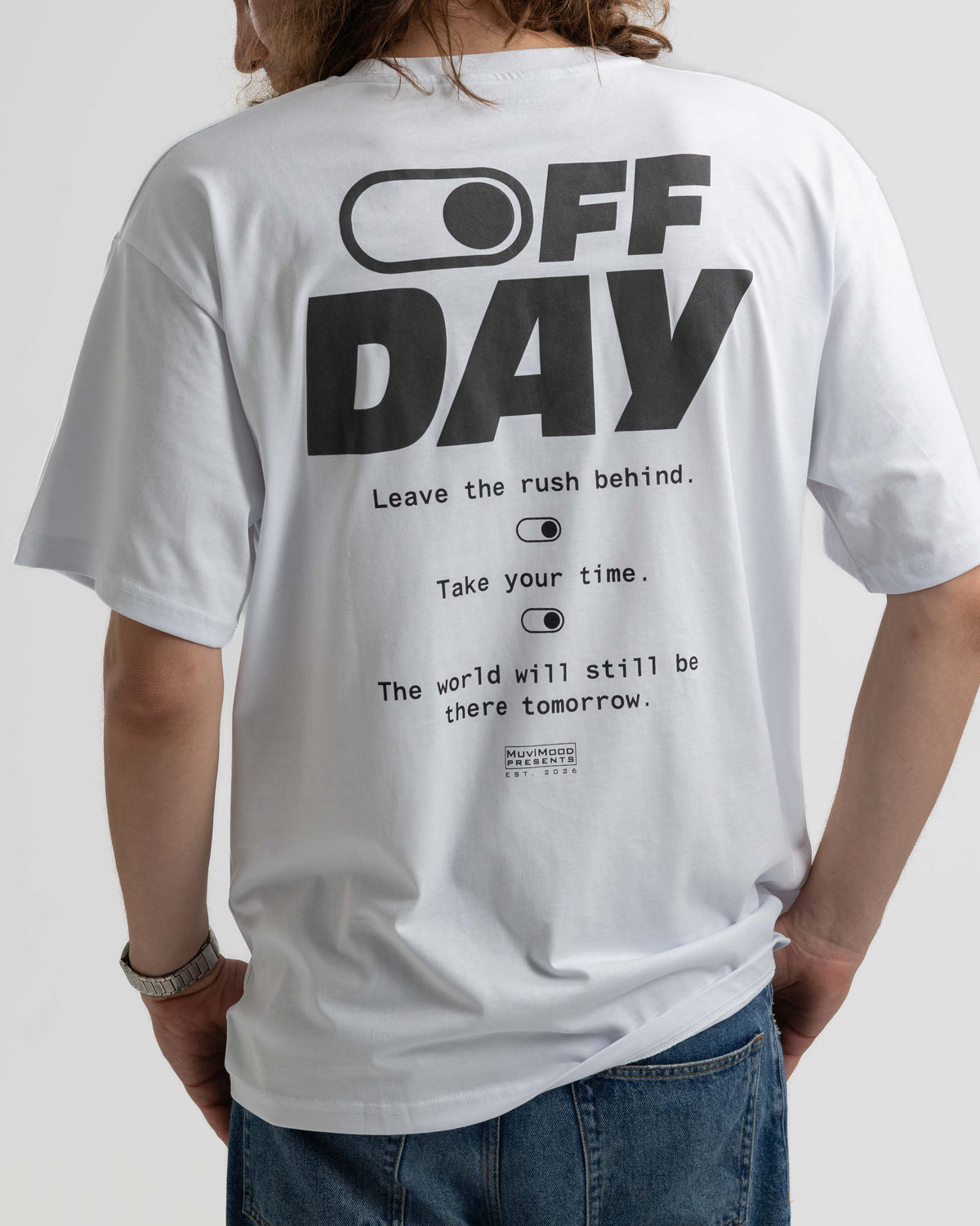 Off Day Beyaz Oversize Baskılı Tişört