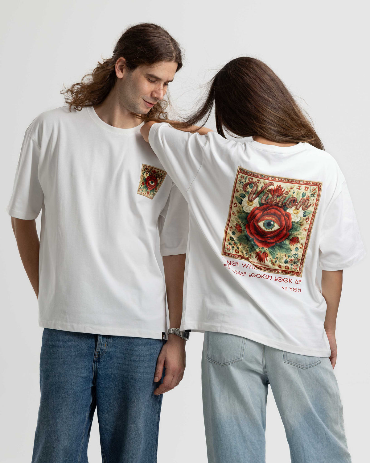 Vision Beyaz Oversize Patch Tasarım Tişört