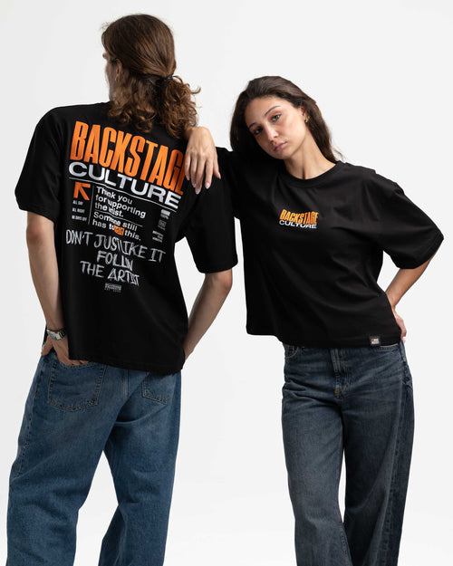 Backstage Culture v2 Siyah Oversize Baskılı Tişört