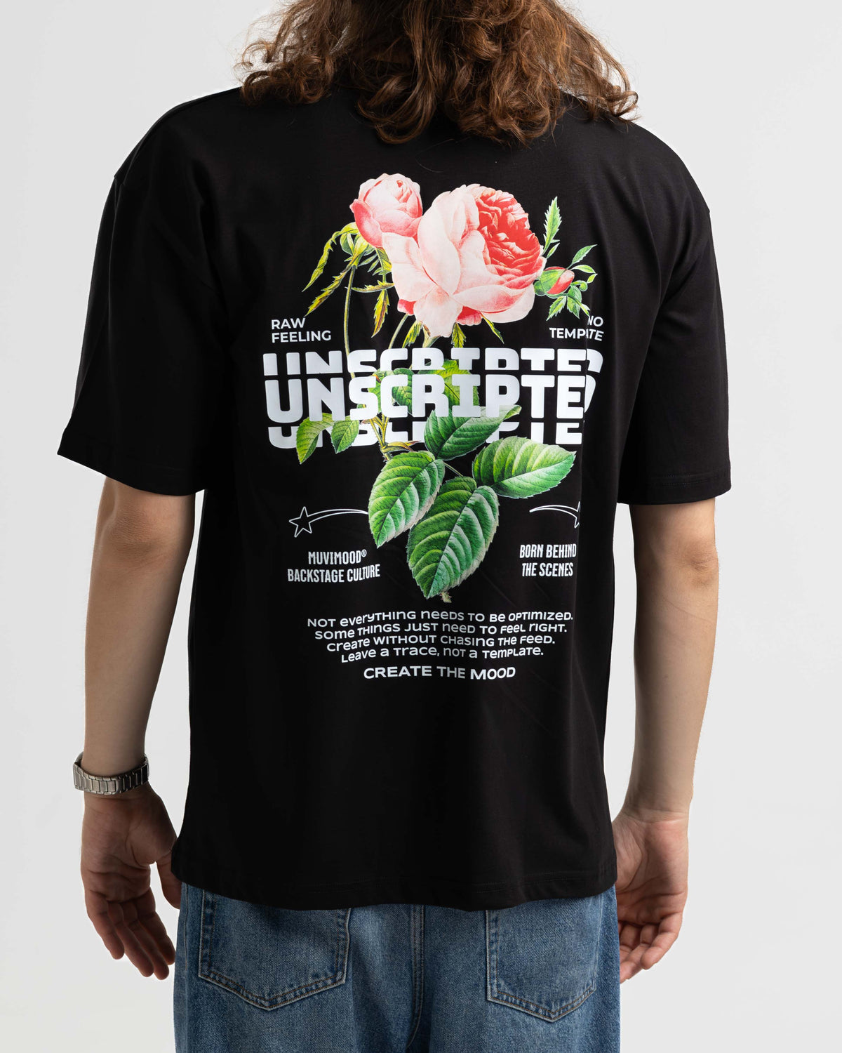 Unscripted Siyah Oversize Baskılı Tişört