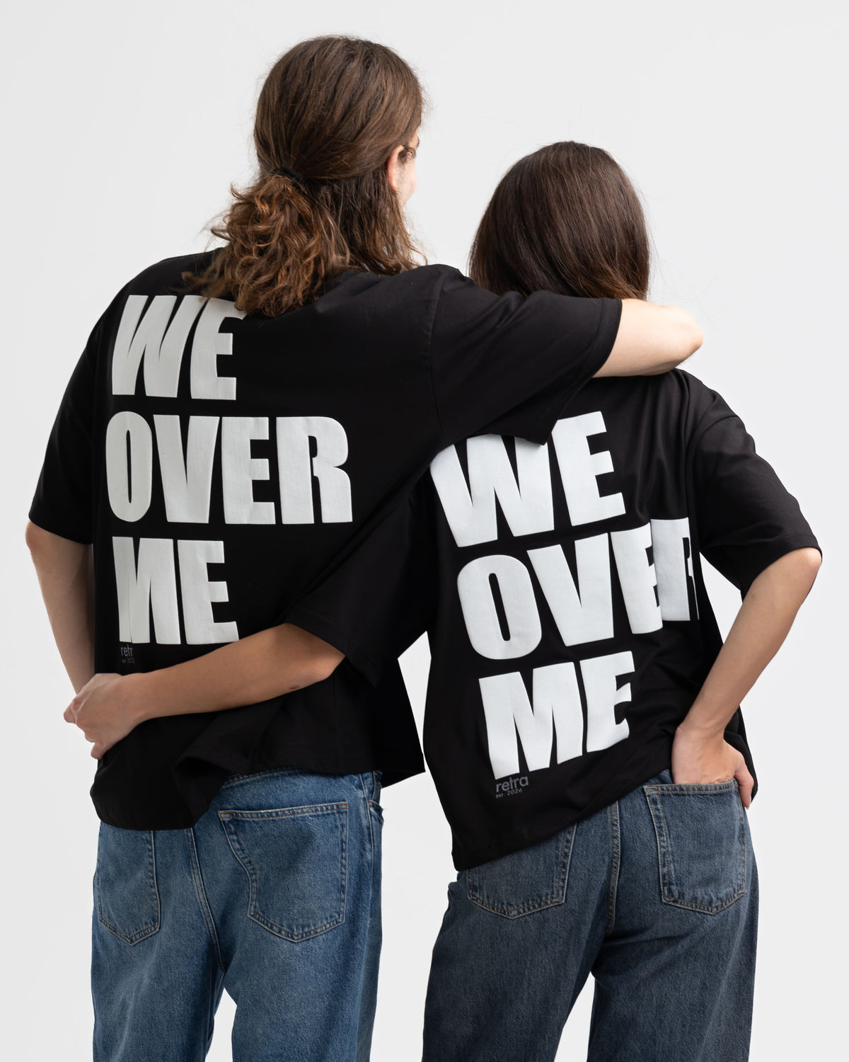 We Over Me Siyah Oversize Puff Baskılı Tişört